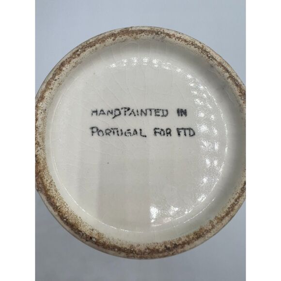 Handpainted in Portugal Vase in Pink, Green, Cream Two Handles Gorgeous! - Picture 7 of 7